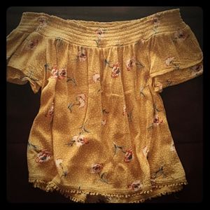 Off the shoulder yellow flower top